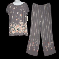Platinum By Dorothy Schoelen Gray Rayon Top/blouse-pants Set, Size Small/10, New