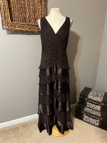 Tadashi Brown Stretch Top Tiered Silk 