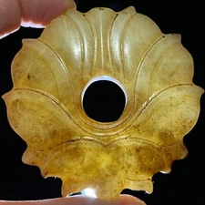 China antique old hetian jade Jadeite hand-carved pendant statue flower bi A799