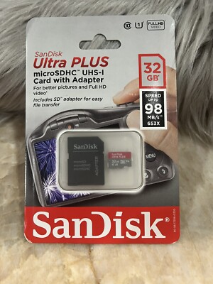 32GB SanDisk Ultra PLUS microSDHC UHS-I Memory Card with Adapter