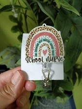 School Nurse Resin Badge Reel 360 Alligator Clip