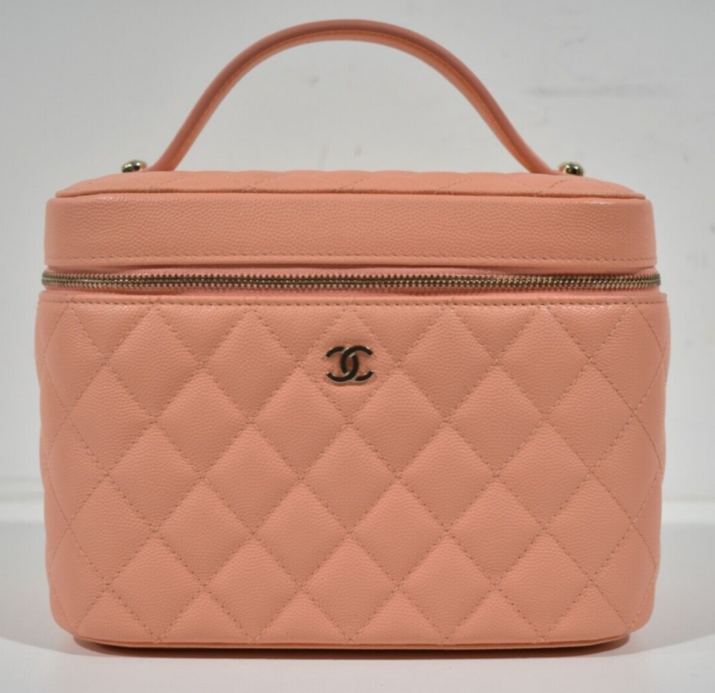 Chanel 23C Orange Caviar Beauty Vanity Pouch Case Top Handle