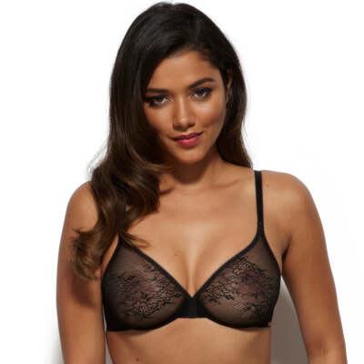 Gossard Glossies Lace Bra Sheer Mesh Underwired Non Padded Lingerie Black 13001
