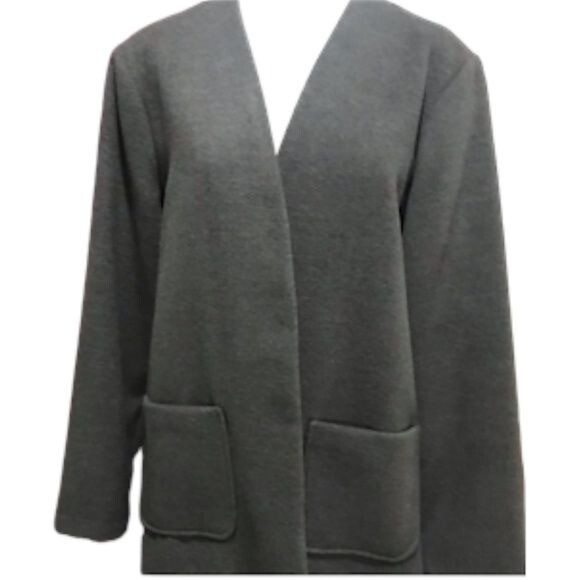 Minimalist Grey 2X Long Duster Jacket for Women Neutral Mural Art Capsule