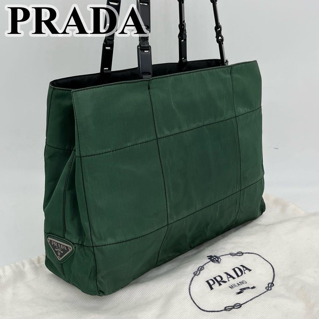 Prada Nylon Tote Bag with Triangle Logo Green Tag Japan Import