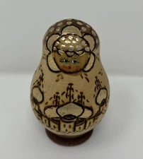 Russian Matryoshka Nesting Dolls Natural Wood Burned Gold Accents Set of 5