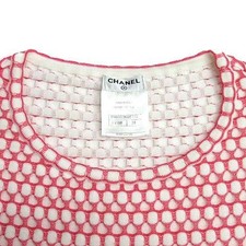 CHANEL Embossed Knit Sleeveless Dress Pink White Size 34 Made in Italy Used JP