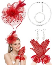 1920s Vintage Fascinators Hat Set for Women Tea Party Hats Veil Mesh Feather ...