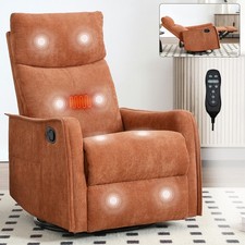 Heat Massage Orange Manual Recliner Chair Rocker, Swivel,Fabric,For Living Room