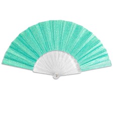 Glitter Mermaid Green Small Hand Fan Clear Handle Fan Glitter Rave Sparkly Fan