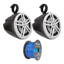 2x Enrock 6.5" 180W Marine White Speakers, 2x 6.5" Black Speaker Pods, Wire