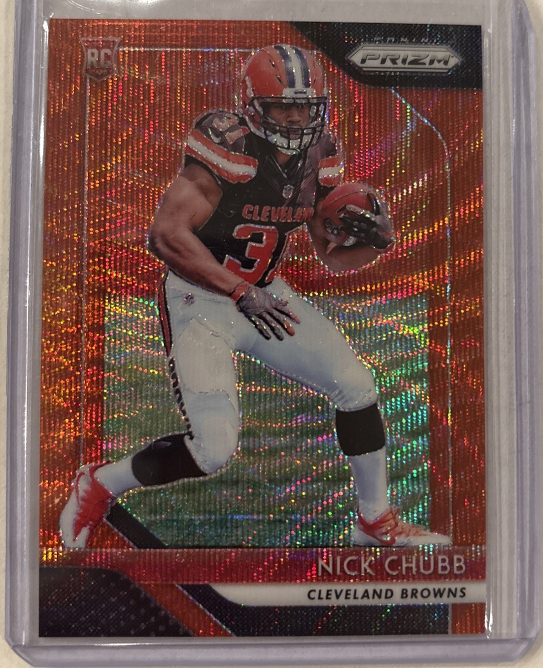 2018 Panini Prizm Rookie Nick Chubb #213 Red Wave Prizm # 40/149 (RC) Browns
