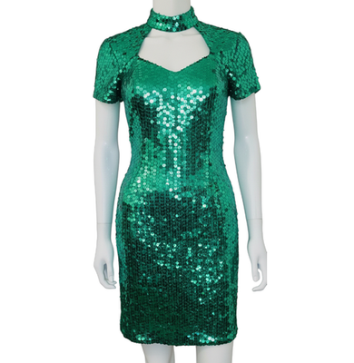 NITELINE Della Roufogali GREEN SEQUIN PARTY DRESS Choker Collar Open Back  SZ 8 | eBay