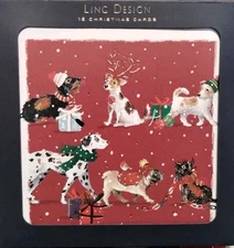 Set 16 Ling Design LUXURY CHRISTMAS CARDS FESTIVE DOGS Holiday Gold dog NEW