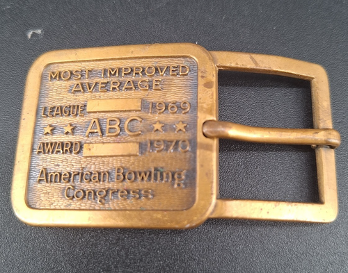 Fibbia per cintura vintage ottone American Bowling Congress League Award 1969 ABC - Foto 1 di 4