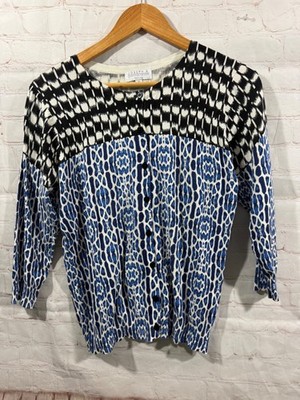 Joseph A. Qu'est-ce Que C'est Silk Cardigan Womens Size Petite Large Black Blue
