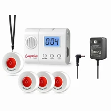 SYNLETT Companion Pagers for Elderly Adults w/ 4 Wireless Call Buttons & AC Adap