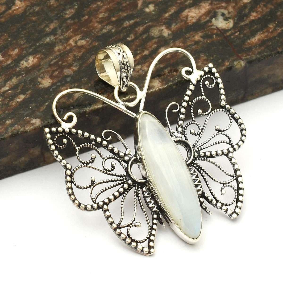 Rainbow Moonstone Ethnic Pendant Jewelry Gift for Women 2.2 Inches AP-15204