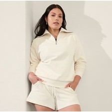 Athleta Easy Fleece Sweatshirt M Zip Magnolia White Comfort Lounge Yoga Neutral