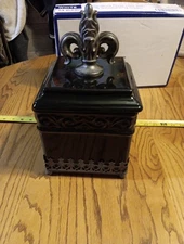 Black Tuscan scroll Canister 7 X 7 X 13 In. One Nick On It See Pictures