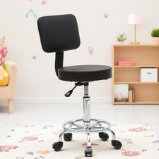 Rolling Salon Stool - Adjustable Swivel Square Back Tattoo Massage Medical Black