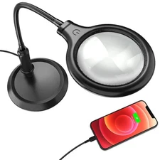 Rechargeable 5X Magnifying Desk Lamp,Hand Free Magnifying Glass with Light an...