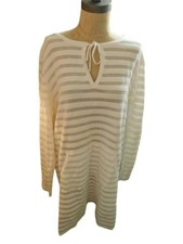 Talbots Size L Large White Long Sleeve Tunic Style Sweater Knit Top