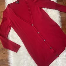 Eileen Fisher Merino Wool Red Cardigan Sweater Long Sleeve Size Small Small Hole