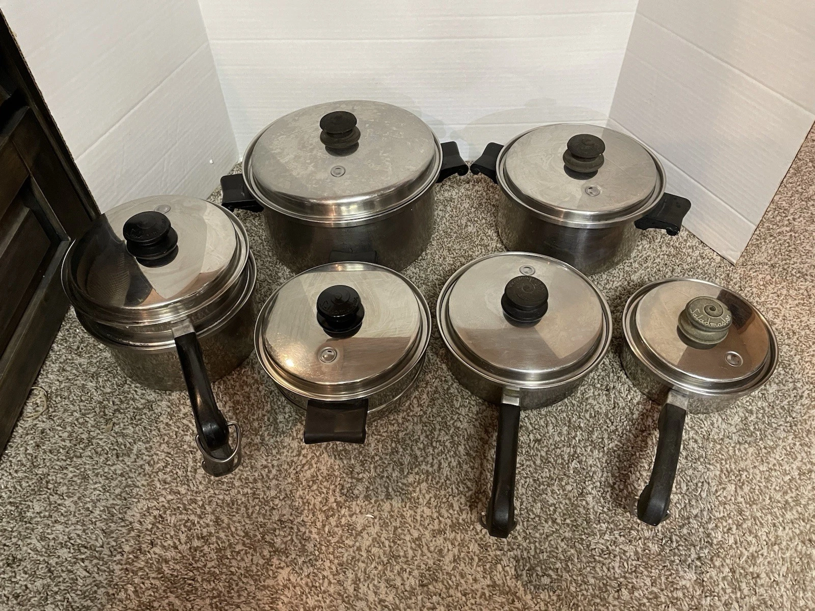 13 Pc. Lot Of Vintage SALAD MASTER 18/10 Stainless Pots And Pans W/ Vented Lids
Opens in a new windo