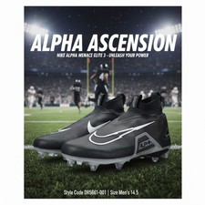 Nike Alpha Menace Elite 3 Cleats Black White DR5661-001 Men’s 14.5 NWOT No Box
