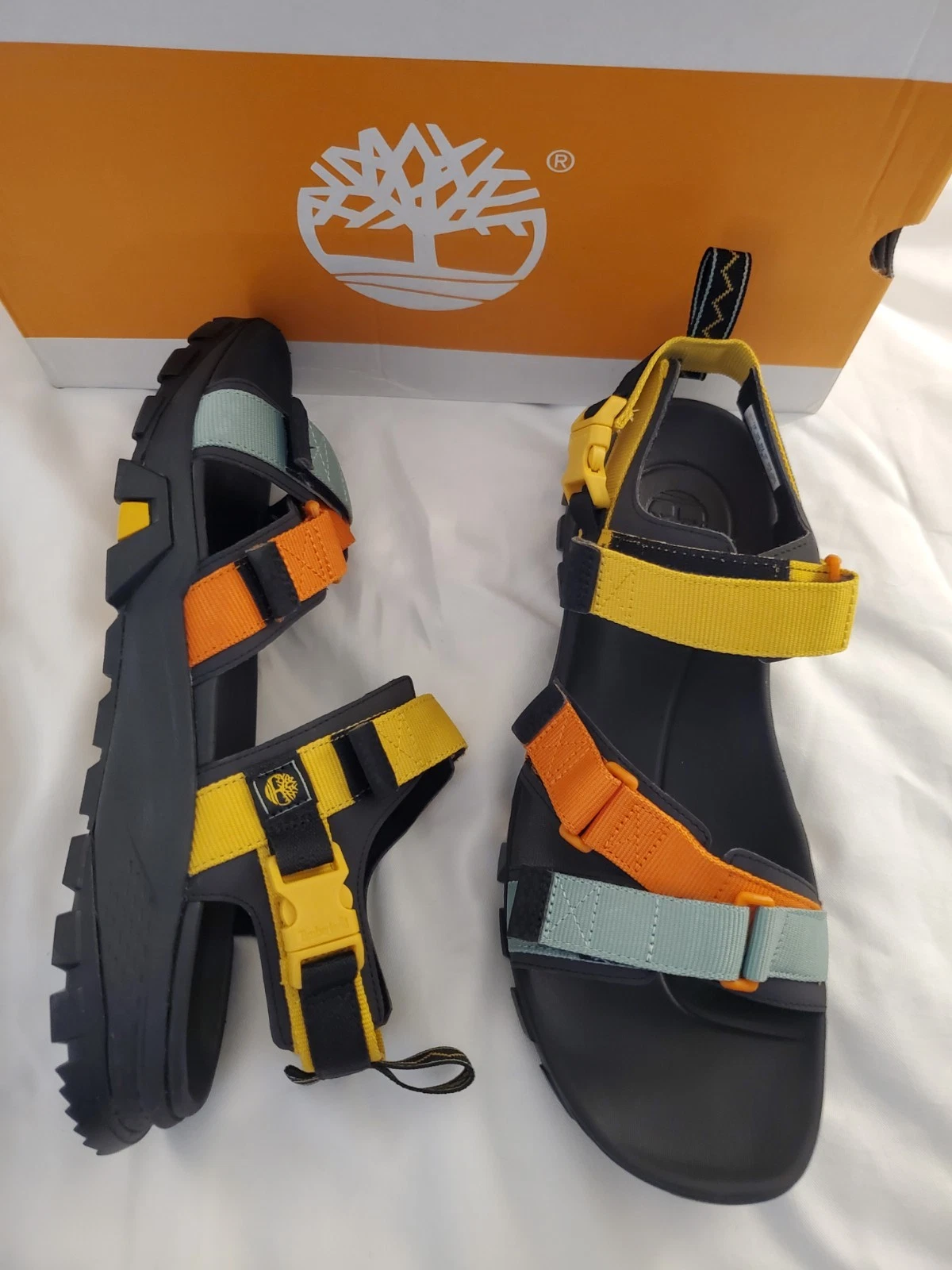 SANDALI TIMBERLAND GARRISON TRAIL CINTURINO POSTERIORE UOMO US 13 NERO GIALLO ORNGE NUOVI