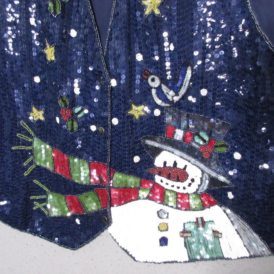 Vintage Quacker Factory Vest 2X Sequin Holiday Snowman Ugly Christmas Teacher - Image 3 of 4