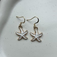 White Starfish Earrings Gold Beachy Boho Jewellery Summer Holiday Fashion