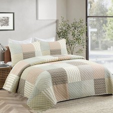 Cozy Line Home Fashions 100 Cotton Reversible Quilt Bedding Set, Classic Tau...