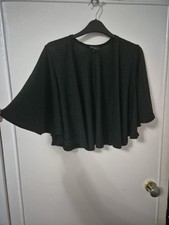 New Look Black Metallic Open Loose Sleeved Shrug Top Size 10-12-14-16