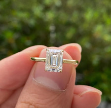3 CTW Emerald Cut Moissanite Solitaire Engagement Ring 14K Yellow Gold Plated