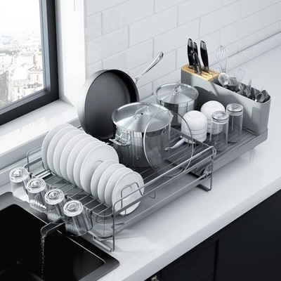 Kitsure Abtropfgestell Ausziehbar Küche Geschirrständer mit Tasse Besteckhalter