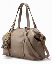 Cromia Purse Bag Hobo Beige Tassel Logo Strap Handles Goat Skin Italy