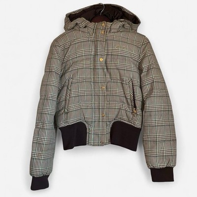 Sean John Women's Beige Brown Teal Gold Plaid Bomber Jacket Size Large