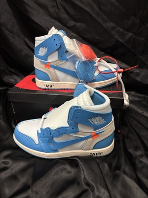 Off White NIKE  Air Jordan 1  Beaverton, Oregon USA c. 1985. Blue and white