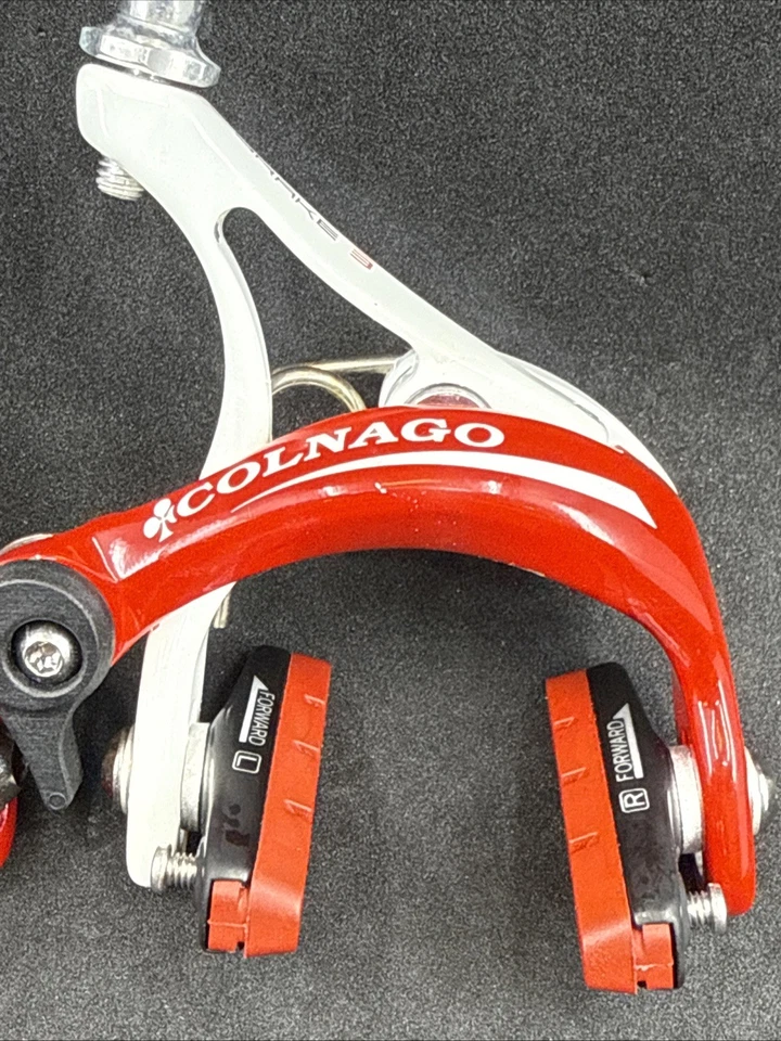 Juego de pinzas de freno de llanta de doble pivote blanco y rojo COLNAGO X-Brake 3 MUY BUEN USADO Foto 4 de 4