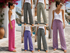 Palazzo Harem Ladies Womens Summer Trousers Cotton Elasticated Waist Printed NEW