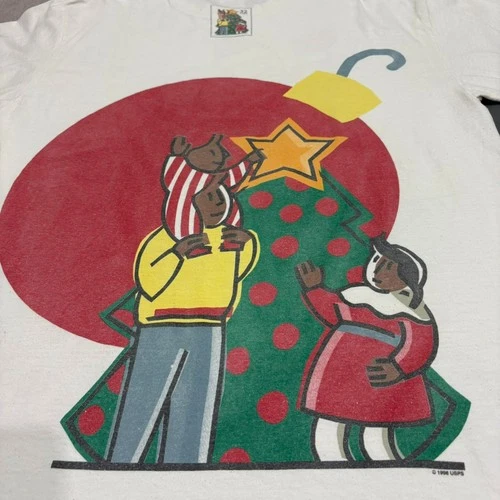 Vintage 1996 USPS Christmas Stamp T-Shirt XL Tultex Santa Family Tree 32c image 9
