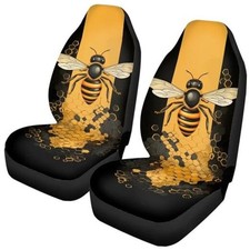 Car Seat Covers Set for Womens, Yellow Bee Black Hexagonal Grid Mesh Lattice