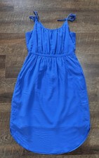 Madewell 100% Silk Tie Strap Dress Blue Size 6 Pockets Lined Midi Dress