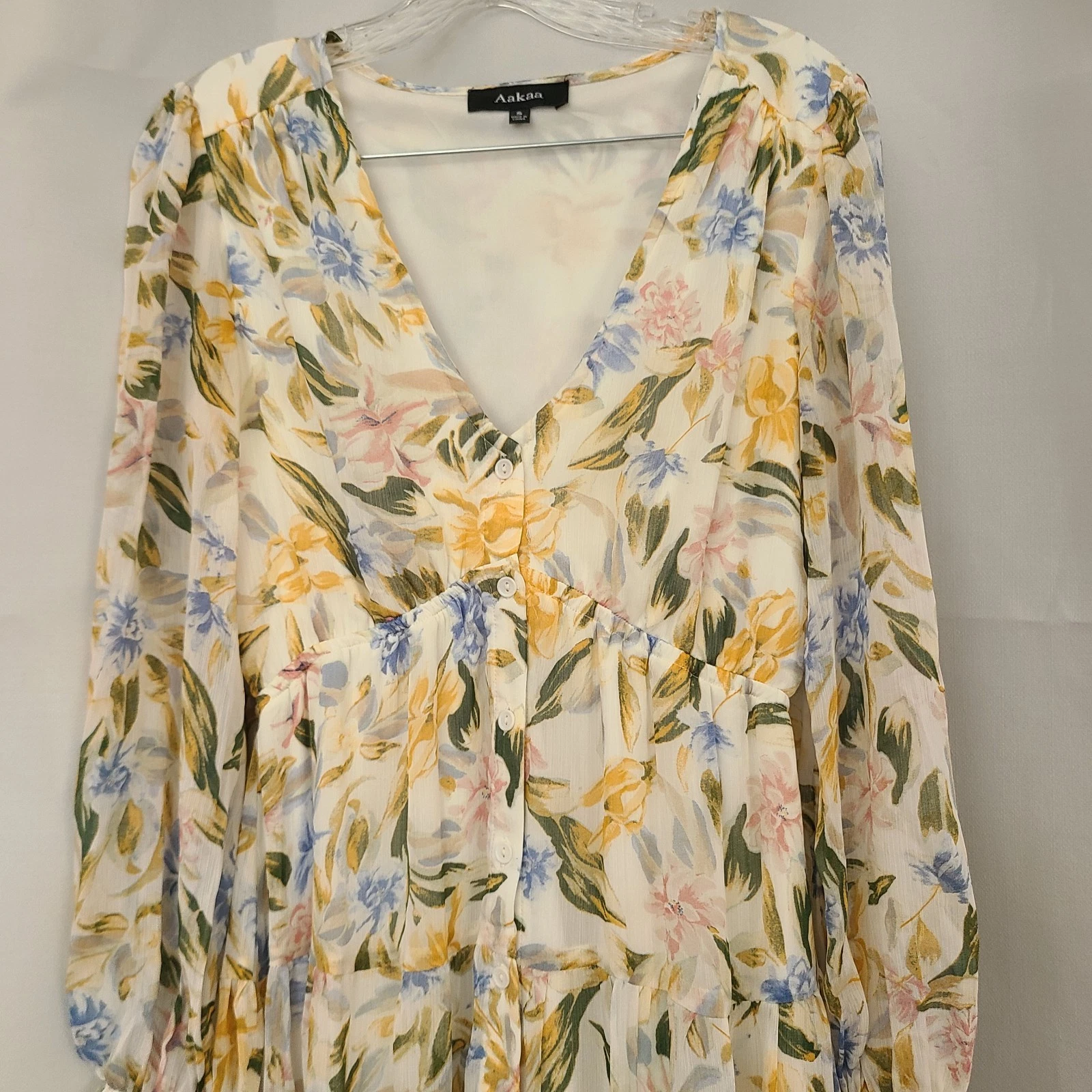 VETEMENTS Maxi abito Aakaa taglia S multicolore floreale boho leggero floreale semi trasparente foderato