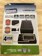 Monster 4 ft. L 6 outlets Surge Protector Black 1080 J