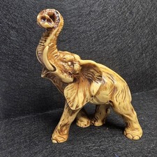 Vintage 1980's Resin Elephant Figurine Trunk Up  6" Base to Tip of Trunk   