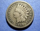 1862 Copper Nickel Indian Cent  Good+
