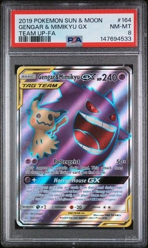 2019 Pokemon Sun and Moon Team Up Gengar/Mimikyu GX #164/181 PSA 8